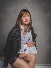 Load image into Gallery viewer, Women's Leather Biker Jacket With Quilted Shoulder